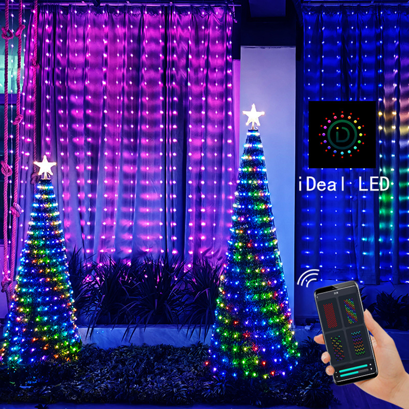 Smart Home Bluetooth LED Curtain Lights RGB Color Changing LED String Lights Kit DIY Programming with APP Remote Control